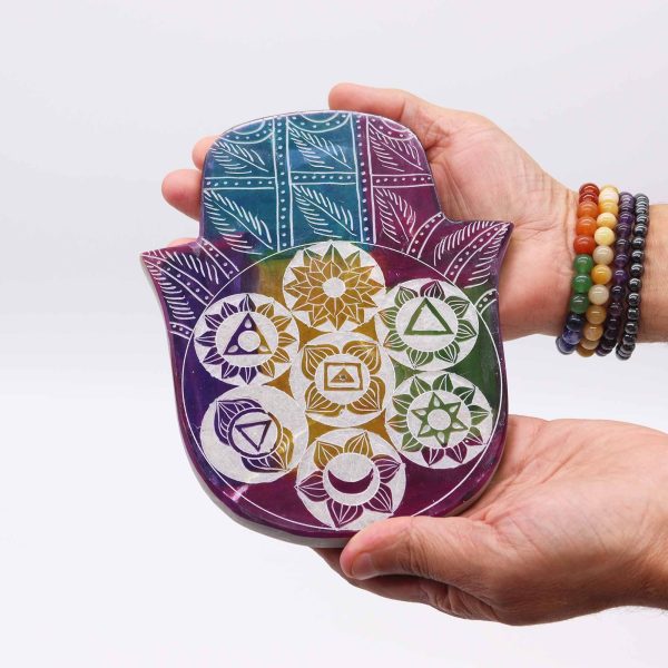 Soapstone Lrg Hamsa Incense Holder - 7 Chakra - Image 2