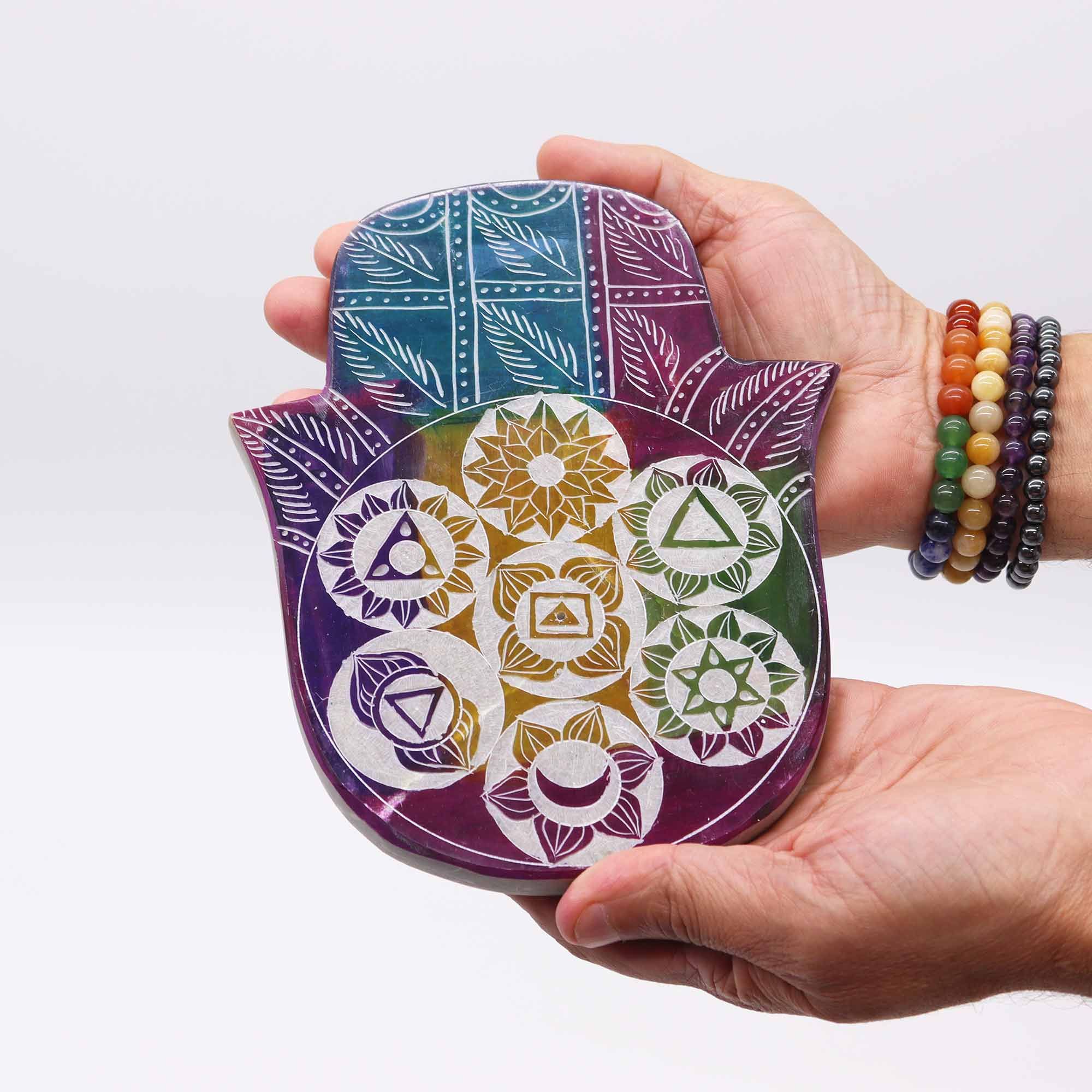 Soapstone Lrg Hamsa Incense Holder - 7 Chakra - Image 2