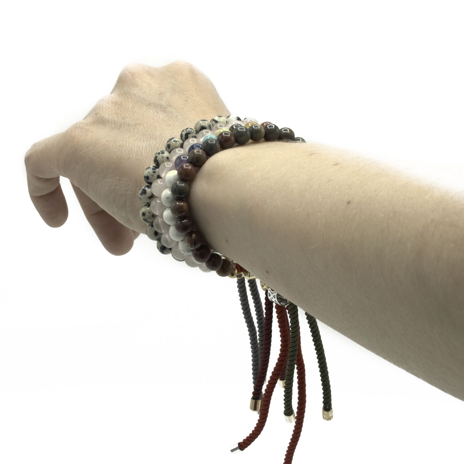 925 Silver Plated Gemstone Charcoal String Bracelet - Dalmatian Jasper - Image 7