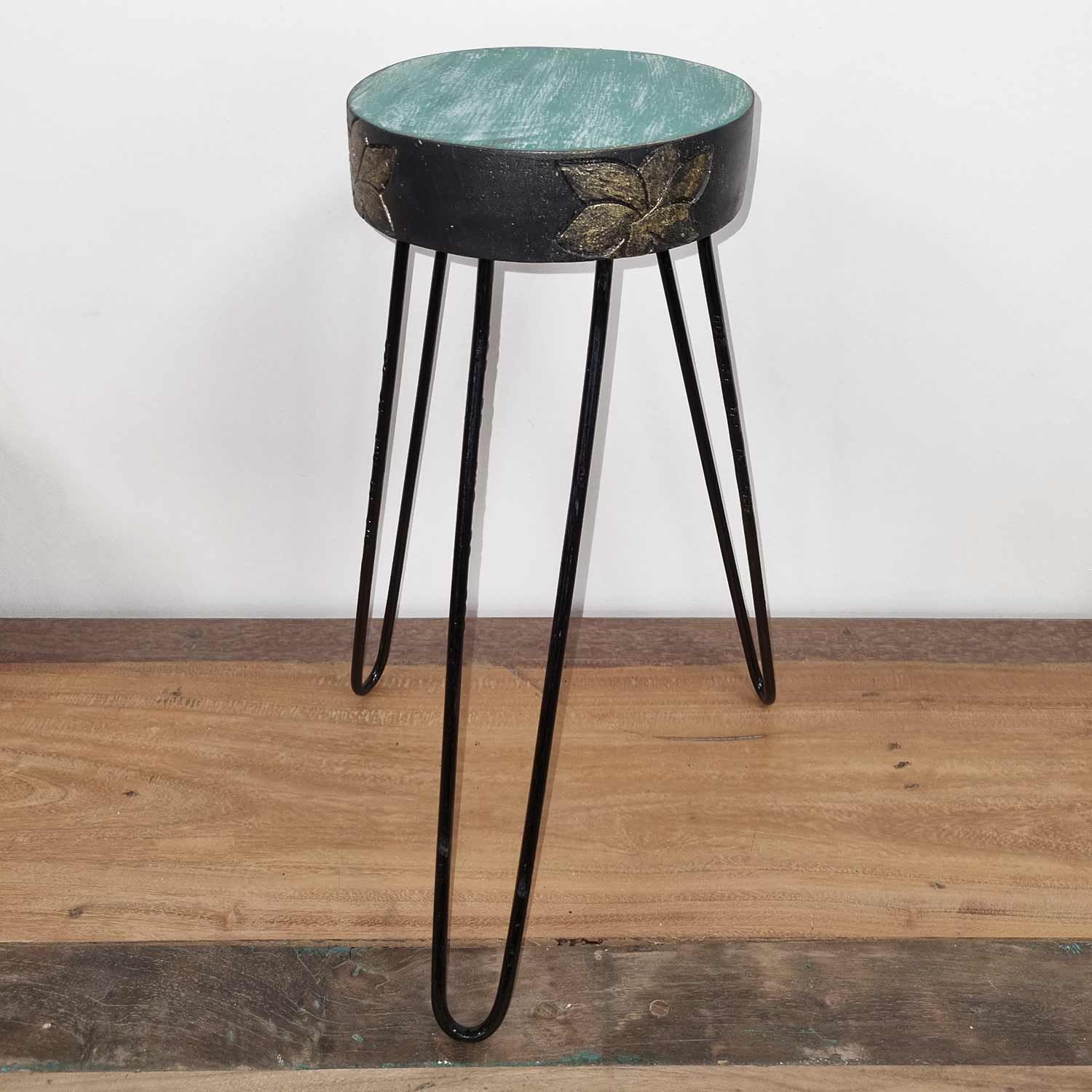 Albasia Wood Plant Stand - Turquoise & gold detail - Image 3