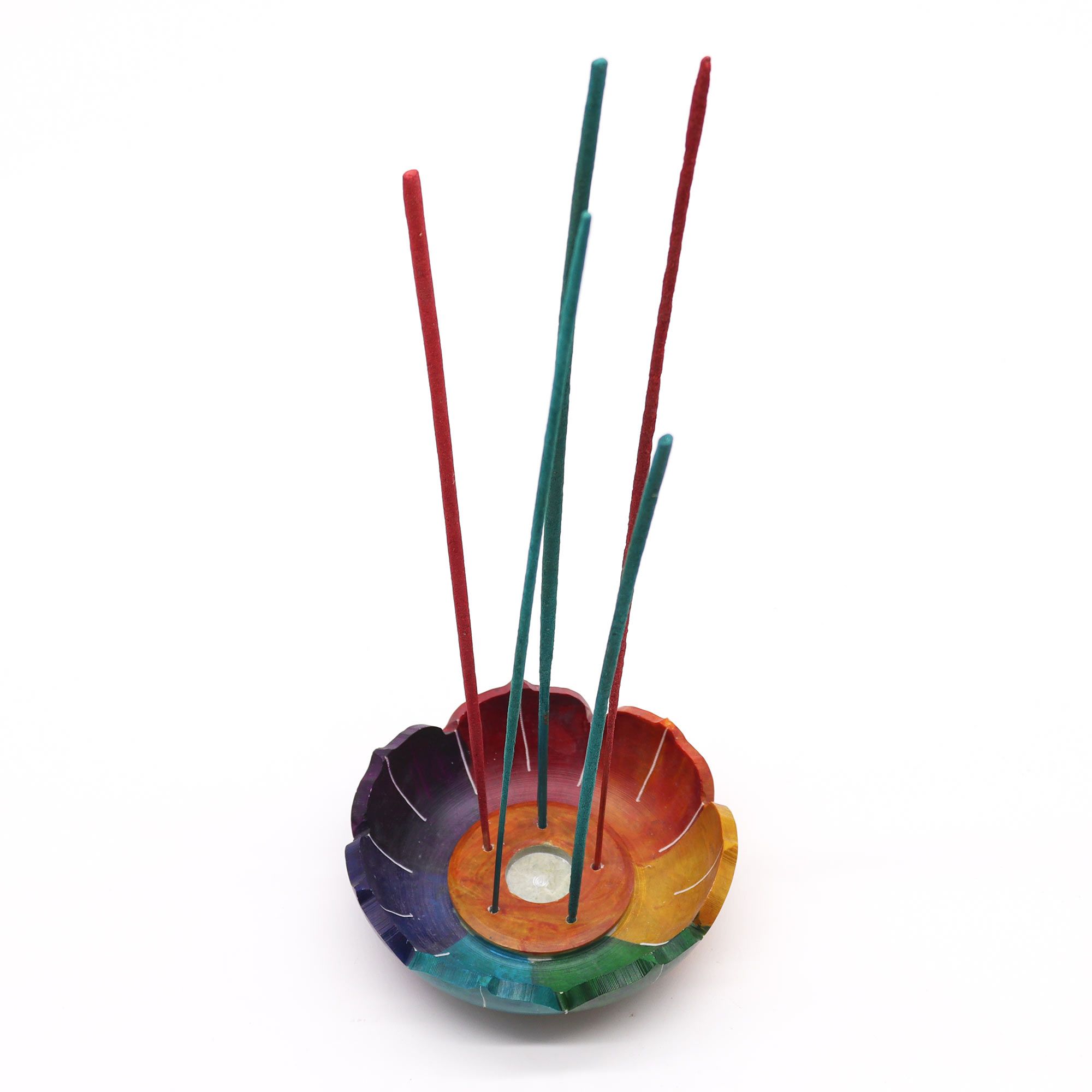 Soapstone Lotus Flower Incense Holder - Chakra Colours - Image 3