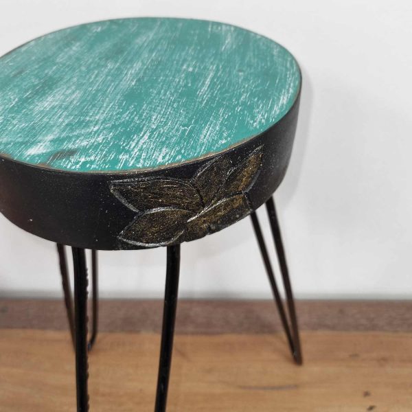 Albasia Wood Plant Stand - Turquoise & gold detail - Image 2