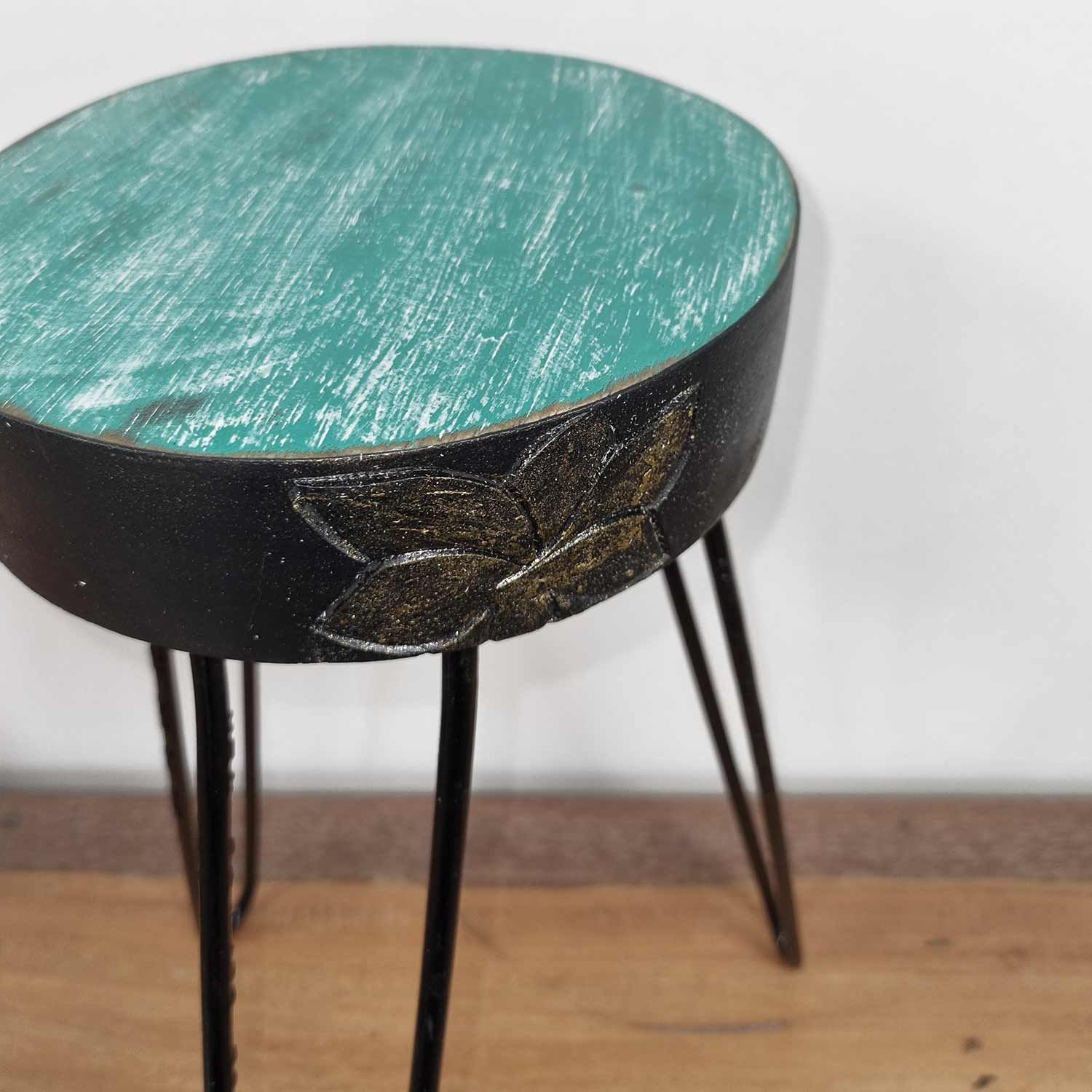Albasia Wood Plant Stand - Turquoise & gold detail - Image 2